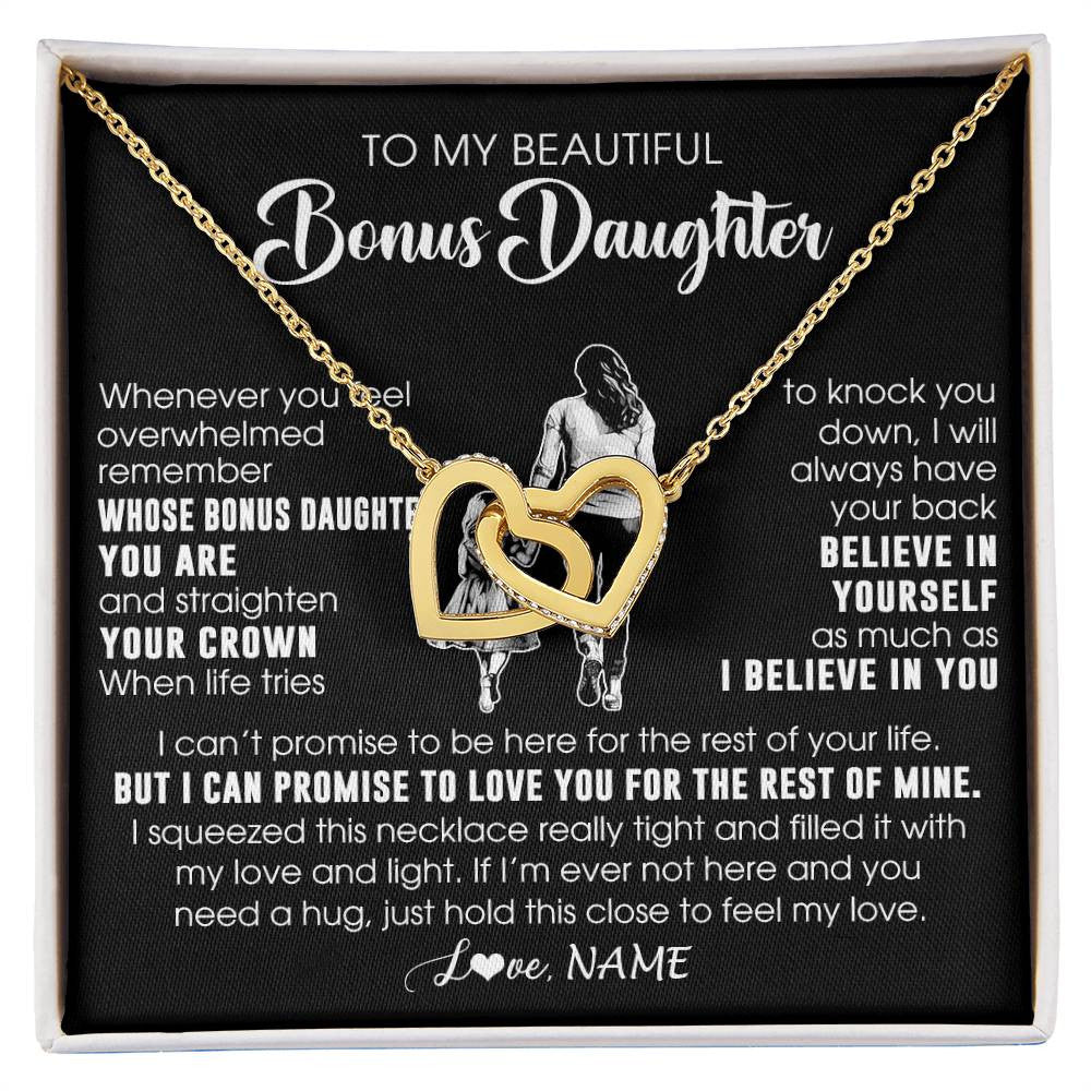Interlocking Hearts Necklace 18K Yellow Gold Finish | 1 | Personalized To My Beautiful Bonus Daughter Necklace From Step Mom Believe In Yourself Stepdaughter Birthday Gifts Jewelry Christmas Customized Message Card | siriusteestore