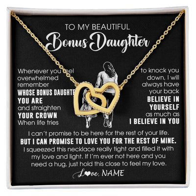 Interlocking Hearts Necklace 18K Yellow Gold Finish | 1 | Personalized To My Beautiful Bonus Daughter Necklace From Step Mom Believe In Yourself Stepdaughter Birthday Gifts Jewelry Christmas Customized Message Card | siriusteestore