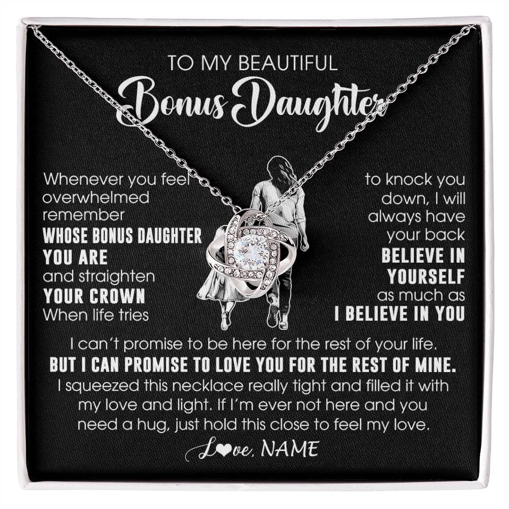 Love Knot Necklace 14K White Gold Finish | 1 | Personalized To My Beautiful Bonus Daughter Necklace From Step Mom Believe In Yourself Stepdaughter Birthday Gifts Jewelry Christmas Customized Message Card | siriusteestore