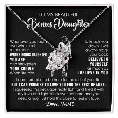 Love Knot Necklace 14K White Gold Finish | 1 | Personalized To My Beautiful Bonus Daughter Necklace From Step Mom Believe In Yourself Stepdaughter Birthday Gifts Jewelry Christmas Customized Message Card | siriusteestore