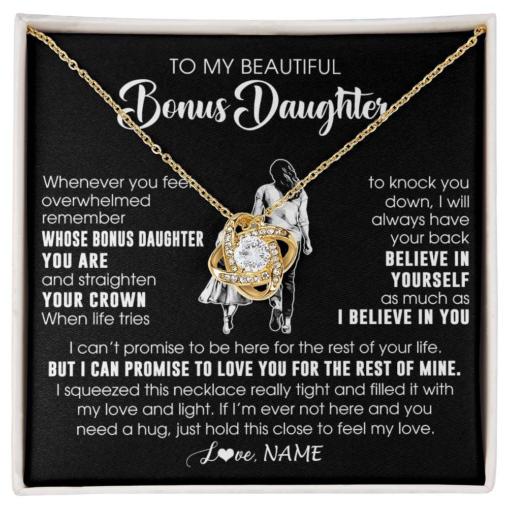 Love Knot Necklace 18K Yellow Gold Finish | 1 | Personalized To My Beautiful Bonus Daughter Necklace From Step Mom Believe In Yourself Stepdaughter Birthday Gifts Jewelry Christmas Customized Message Card | siriusteestore