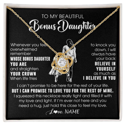 Love Knot Necklace 18K Yellow Gold Finish | 1 | Personalized To My Beautiful Bonus Daughter Necklace From Step Mom Believe In Yourself Stepdaughter Birthday Gifts Jewelry Christmas Customized Message Card | siriusteestore