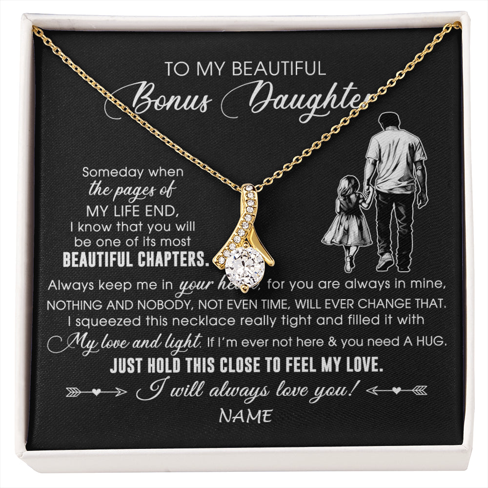 Alluring Beauty Necklace 18K Yellow Gold Finish | 1 | Personalized To My Beautiful Bonus Daughter Necklace From Stepdad Always Love You Stepdaugher Birthday Graduation Christmas Customized Gift Box Message Card | siriusteestore