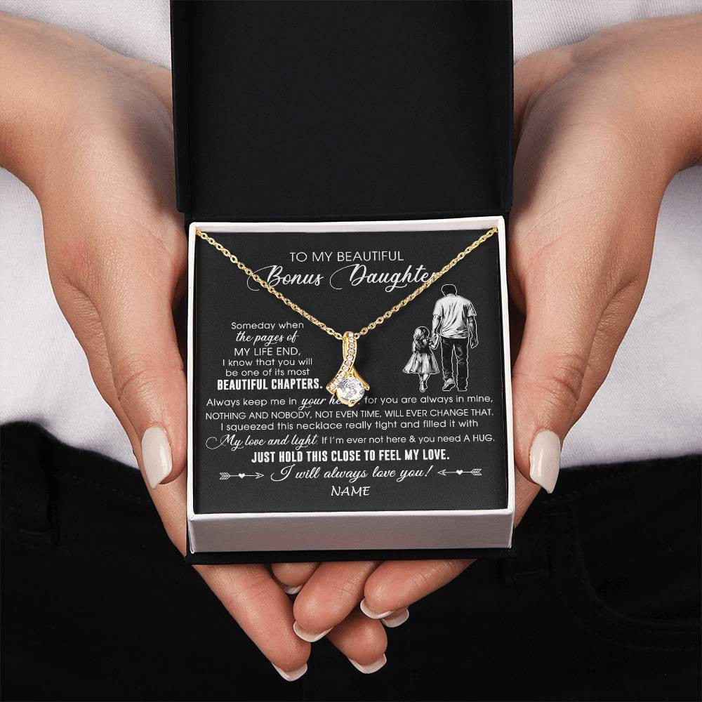 Alluring Beauty Necklace 18K Yellow Gold Finish | 2 | Personalized To My Beautiful Bonus Daughter Necklace From Stepdad Always Love You Stepdaugher Birthday Graduation Christmas Customized Gift Box Message Card | siriusteestore
