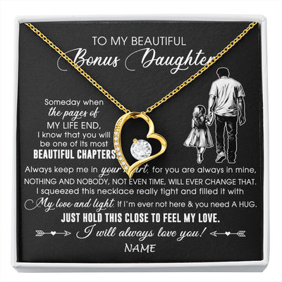 Forever Love Necklace 18K Yellow Gold Finish | 1 | Personalized To My Beautiful Bonus Daughter Necklace From Stepdad Always Love You Stepdaugher Birthday Graduation Christmas Customized Gift Box Message Card | siriusteestore