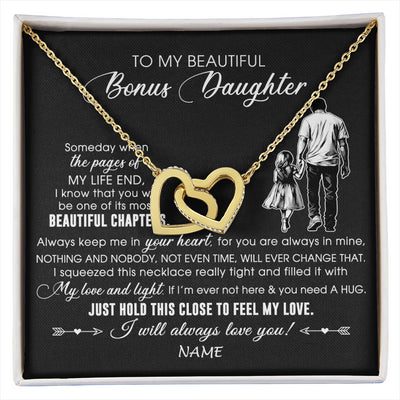 Interlocking Hearts Necklace 18K Yellow Gold Finish | 1 | Personalized To My Beautiful Bonus Daughter Necklace From Stepdad Always Love You Stepdaugher Birthday Graduation Christmas Customized Gift Box Message Card | siriusteestore