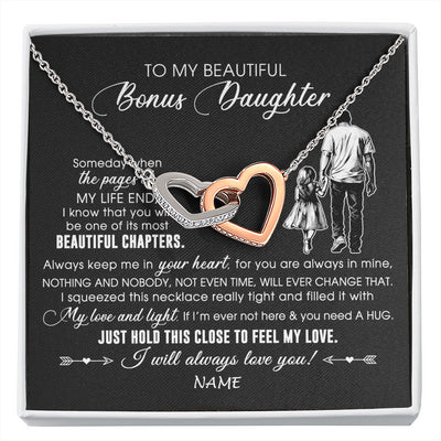 Interlocking Hearts Necklace Stainless Steel & Rose Gold Finish | 1 | Personalized To My Beautiful Bonus Daughter Necklace From Stepdad Always Love You Stepdaugher Birthday Graduation Christmas Customized Gift Box Message Card | siriusteestore