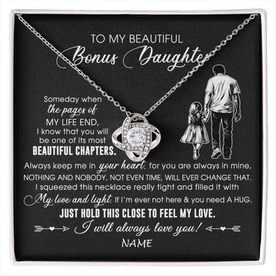 Love Knot Necklace 14K White Gold Finish | 1 | Personalized To My Beautiful Bonus Daughter Necklace From Stepdad Always Love You Stepdaugher Birthday Graduation Christmas Customized Gift Box Message Card | siriusteestore
