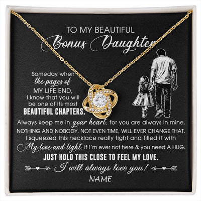 Love Knot Necklace 18K Yellow Gold Finish | 1 | Personalized To My Beautiful Bonus Daughter Necklace From Stepdad Always Love You Stepdaugher Birthday Graduation Christmas Customized Gift Box Message Card | siriusteestore