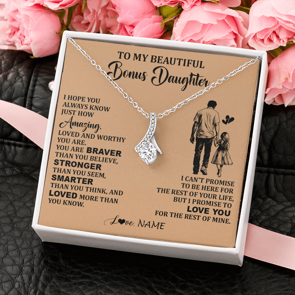 Alluring Beauty Necklace 14K White Gold Finish | 2 | Personalized To My Beautiful Bonus Daughter Necklace From Stepdad Promise To Love You Stepddaughter Birthday JewelryChristmas Customized Gift Box Message Card | siriusteestore