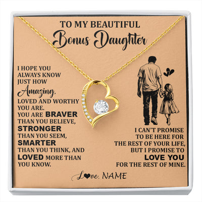 Forever Love Necklace 18K Yellow Gold Finish | 1 | Personalized To My Beautiful Bonus Daughter Necklace From Stepdad Promise To Love You Stepddaughter Birthday JewelryChristmas Customized Gift Box Message Card | siriusteestore