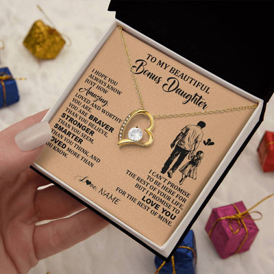 Forever Love Necklace 18K Yellow Gold Finish | 2 | Personalized To My Beautiful Bonus Daughter Necklace From Stepdad Promise To Love You Stepddaughter Birthday JewelryChristmas Customized Gift Box Message Card | siriusteestore