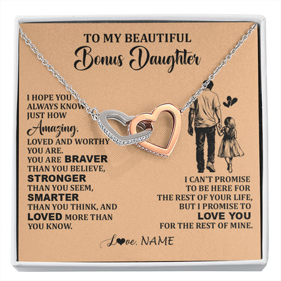 Interlocking Hearts Necklace Stainless Steel & Rose Gold Finish | 1 | Personalized To My Beautiful Bonus Daughter Necklace From Stepdad Promise To Love You Stepddaughter Birthday JewelryChristmas Customized Gift Box Message Card | siriusteestore