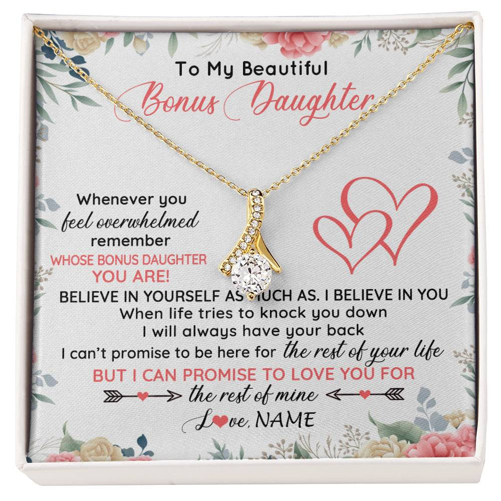 Alluring Beauty Necklace 18K Yellow Gold Finish | 1 | Personalized To My Beautiful Bonus Daughter Necklace From Stepfather Believe In You Stepdaughter Birthday Christmas Jewelry Customized Gift Box Message Card | siriusteestore