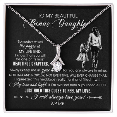 Alluring Beauty Necklace 14K White Gold Finish | 1 | Personalized To My Beautiful Bonus Daughter Necklace From Stepmom Always Love You Stepdaugher Birthday Graduation Christmas Customized Gift Box Message Card | siriusteestore