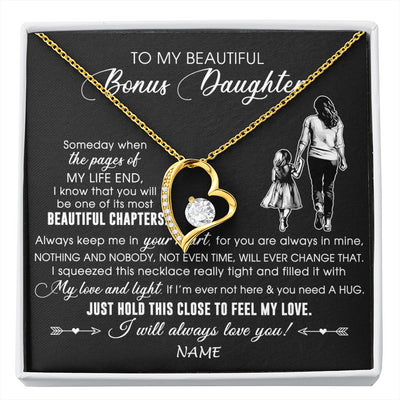 Forever Love Necklace 18K Yellow Gold Finish | 1 | Personalized To My Beautiful Bonus Daughter Necklace From Stepmom Always Love You Stepdaugher Birthday Graduation Christmas Customized Gift Box Message Card | siriusteestore