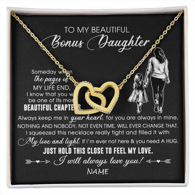 Interlocking Hearts Necklace 18K Yellow Gold Finish | 1 | Personalized To My Beautiful Bonus Daughter Necklace From Stepmom Always Love You Stepdaugher Birthday Graduation Christmas Customized Gift Box Message Card | siriusteestore