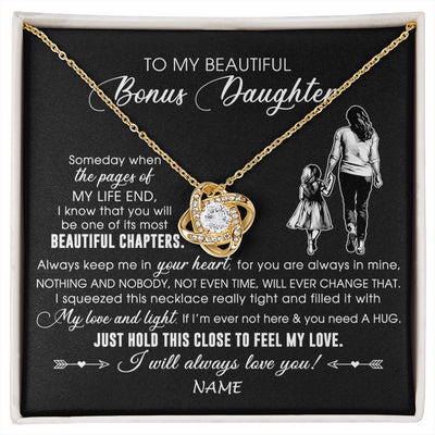 Love Knot Necklace 18K Yellow Gold Finish | 1 | Personalized To My Beautiful Bonus Daughter Necklace From Stepmom Always Love You Stepdaugher Birthday Graduation Christmas Customized Gift Box Message Card | siriusteestore