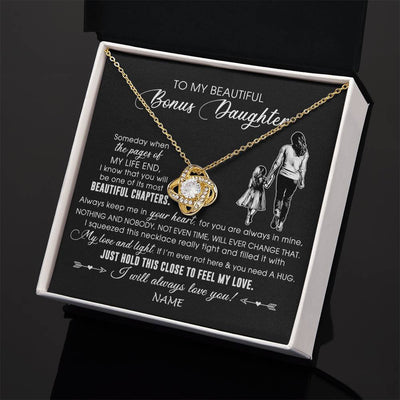 Love Knot Necklace 18K Yellow Gold Finish | 2 | Personalized To My Beautiful Bonus Daughter Necklace From Stepmom Always Love You Stepdaugher Birthday Graduation Christmas Customized Gift Box Message Card | siriusteestore
