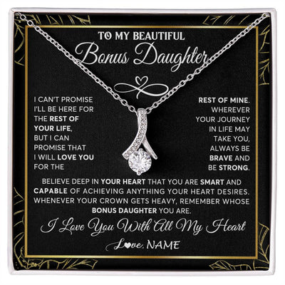 Alluring Beauty Necklace 14K White Gold Finish | 1 | Personalized To My Beautiful Bonus Daughter Necklace From Stepmom Crown Jewelry Gifts For Stepdaughter Birthday Graduation Christmas Gift Box Message Card | siriusteestore