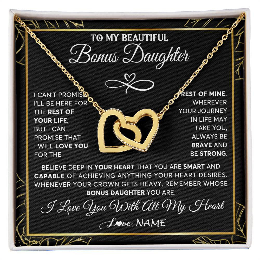Interlocking Hearts Necklace 18K Yellow Gold Finish | 1 | Personalized To My Beautiful Bonus Daughter Necklace From Stepmom Crown Jewelry Gifts For Stepdaughter Birthday Graduation Christmas Gift Box Message Card | siriusteestore