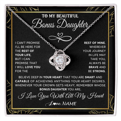 Love Knot Necklace 14K White Gold Finish | 1 | Personalized To My Beautiful Bonus Daughter Necklace From Stepmom Crown Jewelry Gifts For Stepdaughter Birthday Graduation Christmas Gift Box Message Card | siriusteestore