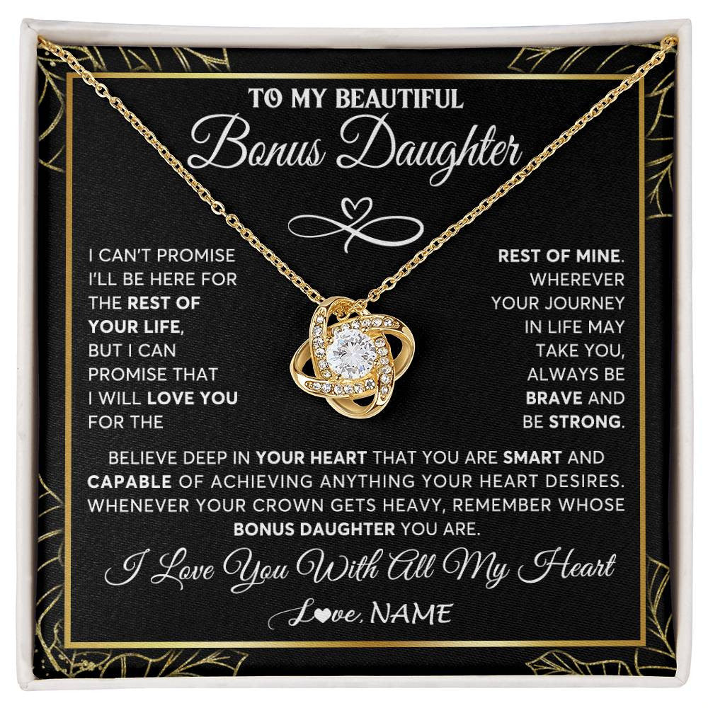 Love Knot Necklace 18K Yellow Gold Finish | 1 | Personalized To My Beautiful Bonus Daughter Necklace From Stepmom Crown Jewelry Gifts For Stepdaughter Birthday Graduation Christmas Gift Box Message Card | siriusteestore