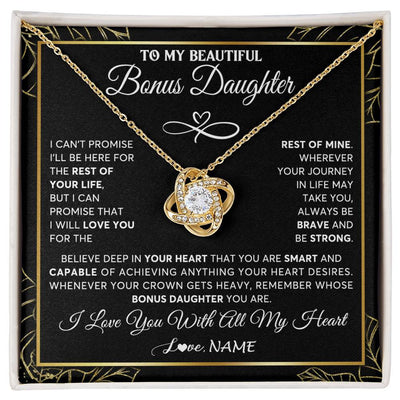 Love Knot Necklace 18K Yellow Gold Finish | 1 | Personalized To My Beautiful Bonus Daughter Necklace From Stepmom Crown Jewelry Gifts For Stepdaughter Birthday Graduation Christmas Gift Box Message Card | siriusteestore
