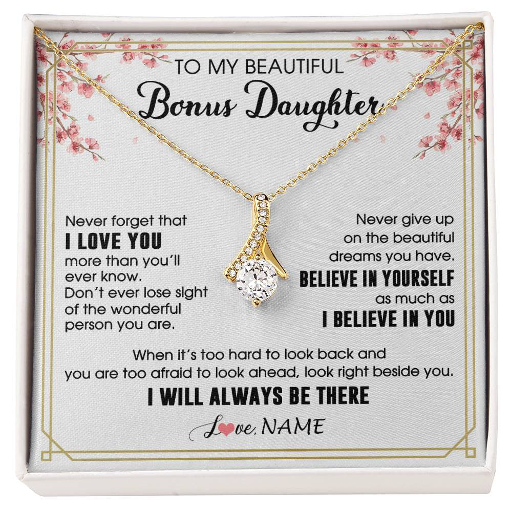 Alluring Beauty Necklace 18K Yellow Gold Finish | 1 | Personalized To My Beautiful Bonus Daughter Necklace From Stepmom Dad I Love You Believe In You Birthday Gifts Christmas Customized Gift Box Message Card | siriusteestore