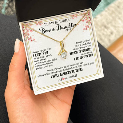 Alluring Beauty Necklace 18K Yellow Gold Finish | 2 | Personalized To My Beautiful Bonus Daughter Necklace From Stepmom Dad I Love You Believe In You Birthday Gifts Christmas Customized Gift Box Message Card | siriusteestore