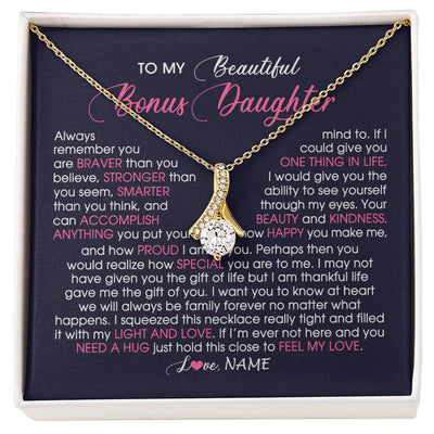 Alluring Beauty Necklace 18K Yellow Gold Finish | Personalized To My Beautiful Bonus Daughter Necklace From Stepmom Feel My Love Stepdaughter Birthday Christmas Graduation Customized Gift Box Message Card | siriusteestore