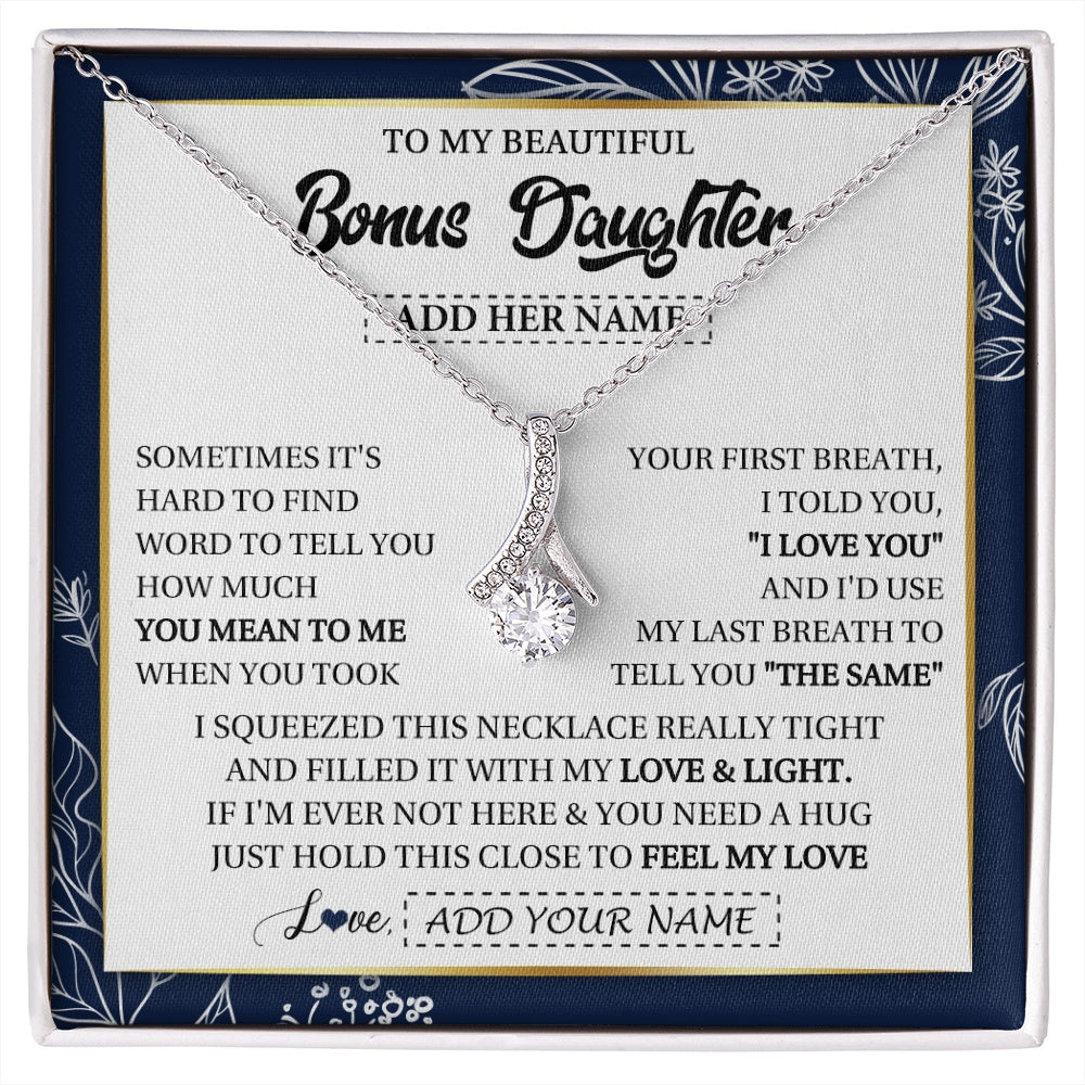 Alluring Beauty Necklace 14K White Gold Finish | 1 | Personalized To My Beautiful Bonus Daughter Necklace From Stepmom Feel My Love Valentines Gifts For Stepdaughter Birthday Christmas Gift Box Message Card | https://siriusteestore.