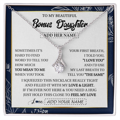 Alluring Beauty Necklace 14K White Gold Finish | 1 | Personalized To My Beautiful Bonus Daughter Necklace From Stepmom Feel My Love Valentines Gifts For Stepdaughter Birthday Christmas Gift Box Message Card | https://siriusteestore.