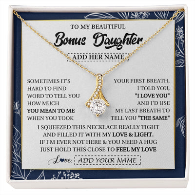 Alluring Beauty Necklace 18K Yellow Gold Finish | 1 | Personalized To My Beautiful Bonus Daughter Necklace From Stepmom Feel My Love Valentines Gifts For Stepdaughter Birthday Christmas Gift Box Message Card | https://siriusteestore.