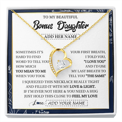 Forever Love Necklace 18K Yellow Gold Finish | 1 | Personalized To My Beautiful Bonus Daughter Necklace From Stepmom Feel My Love Valentines Gifts For Stepdaughter Birthday Christmas Gift Box Message Card | https://siriusteestore.