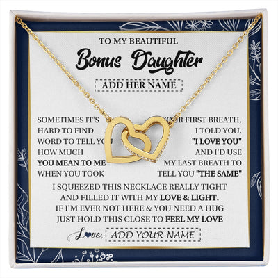 Interlocking Hearts Necklace 18K Yellow Gold Finish | 1 | Personalized To My Beautiful Bonus Daughter Necklace From Stepmom Feel My Love Valentines Gifts For Stepdaughter Birthday Christmas Gift Box Message Card | https://siriusteestore.