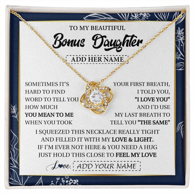 Love Knot Necklace 18K Yellow Gold Finish | 1 | Personalized To My Beautiful Bonus Daughter Necklace From Stepmom Feel My Love Valentines Gifts For Stepdaughter Birthday Christmas Gift Box Message Card | https://siriusteestore.