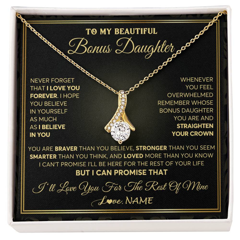Alluring Beauty Necklace 18K Yellow Gold Finish | 1 | Personalized To My Beautiful Bonus Daughter Necklace From Stepmom I Love You Jewelry Gifts For Stepdaughter Birthday Graduation Christmas Gift Box Message Card | siriusteestore
