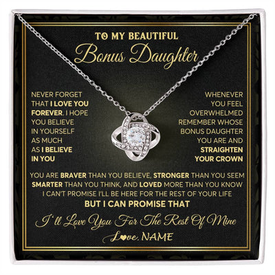 Love Knot Necklace 14K White Gold Finish | 1 | Personalized To My Beautiful Bonus Daughter Necklace From Stepmom I Love You Jewelry Gifts For Stepdaughter Birthday Graduation Christmas Gift Box Message Card | siriusteestore