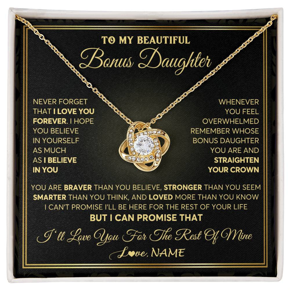 Love Knot Necklace 18K Yellow Gold Finish | 1 | Personalized To My Beautiful Bonus Daughter Necklace From Stepmom I Love You Jewelry Gifts For Stepdaughter Birthday Graduation Christmas Gift Box Message Card | siriusteestore