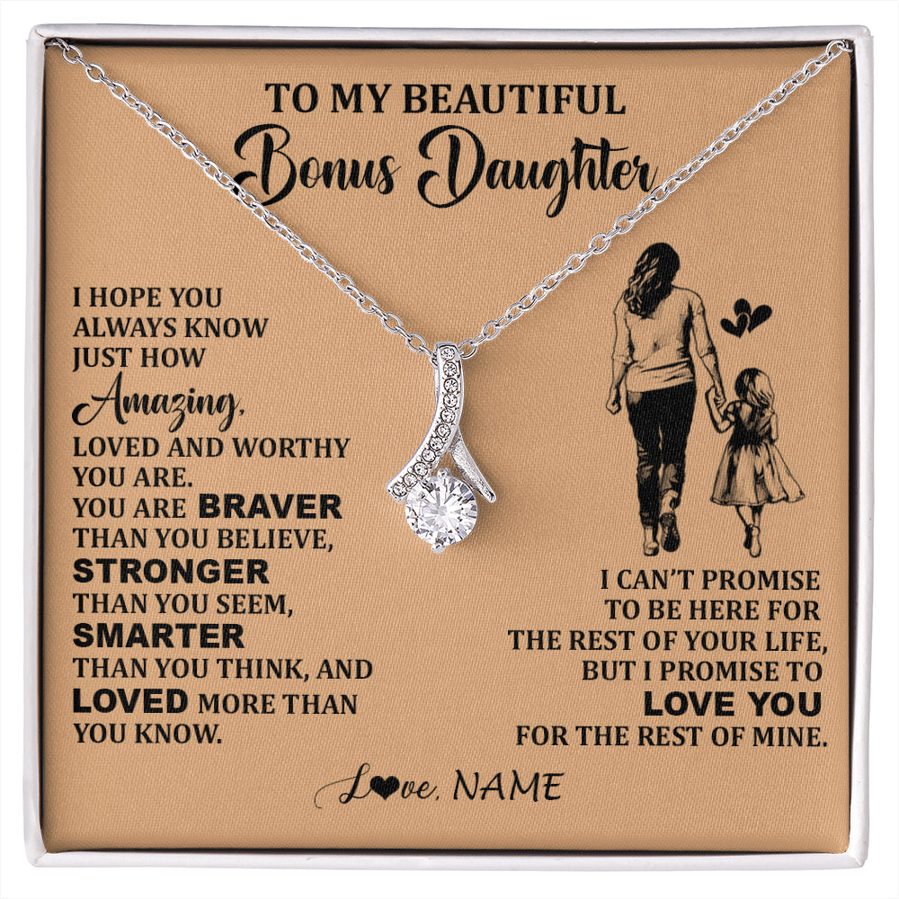 Alluring Beauty Necklace 14K White Gold Finish | 1 | Personalized To My Beautiful Bonus Daughter Necklace From Stepmom Promise To Love You Stepddaughter Birthday Jewelry Christmas Customized Gift Box Message Card | siriusteestore