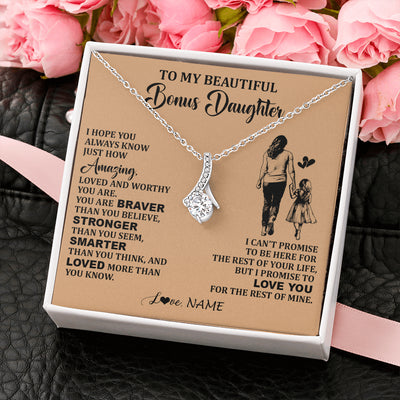Alluring Beauty Necklace 14K White Gold Finish | 2 | Personalized To My Beautiful Bonus Daughter Necklace From Stepmom Promise To Love You Stepddaughter Birthday Jewelry Christmas Customized Gift Box Message Card | siriusteestore