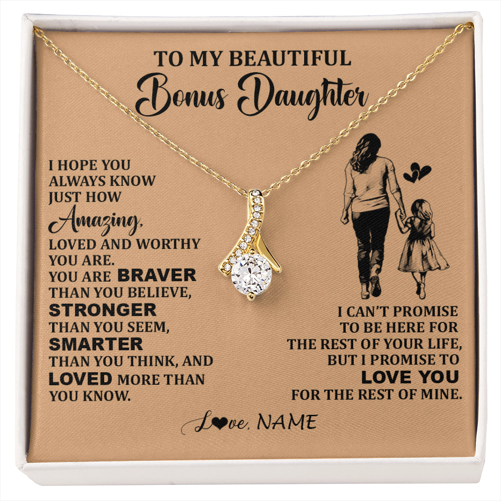Alluring Beauty Necklace 18K Yellow Gold Finish | 1 | Personalized To My Beautiful Bonus Daughter Necklace From Stepmom Promise To Love You Stepddaughter Birthday Jewelry Christmas Customized Gift Box Message Card | siriusteestore