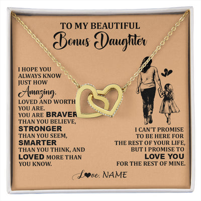 Interlocking Hearts Necklace 18K Yellow Gold Finish | 1 | Personalized To My Beautiful Bonus Daughter Necklace From Stepmom Promise To Love You Stepddaughter Birthday Jewelry Christmas Customized Gift Box Message Card | siriusteestore