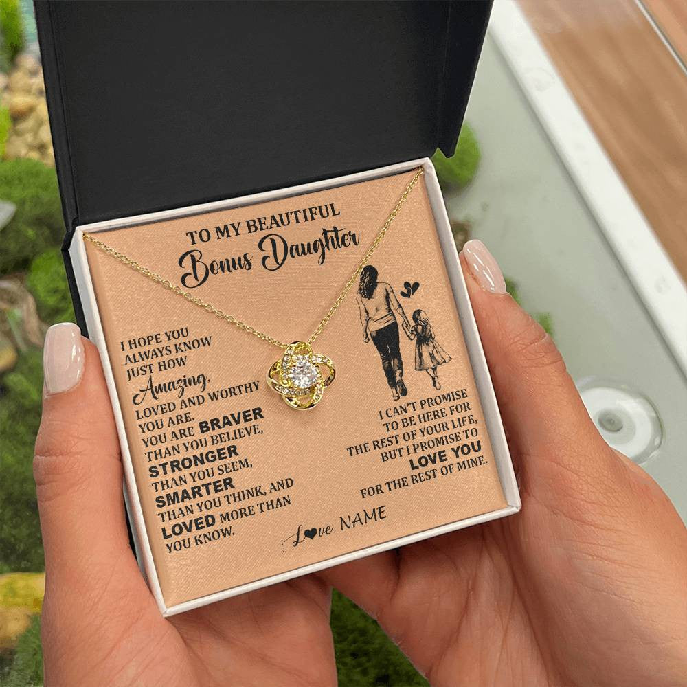 Love Knot Necklace 18K Yellow Gold Finish | 2 | Personalized To My Beautiful Bonus Daughter Necklace From Stepmom Promise To Love You Stepddaughter Birthday Jewelry Christmas Customized Gift Box Message Card | siriusteestore