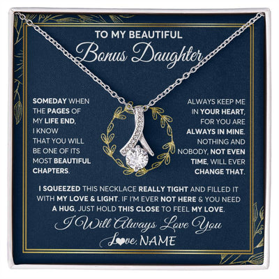 Alluring Beauty Necklace 14K White Gold Finish | Personalized To My Beautiful Bonus Daughter Necklace From Stepmom Someday Stepdaughter Birthday Christmas Jewelry Charm Customized Gift Box Message Card | siriusteestore