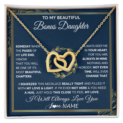 Interlocking Hearts Necklace 18K Yellow Gold Finish | Personalized To My Beautiful Bonus Daughter Necklace From Stepmom Someday Stepdaughter Birthday Christmas Jewelry Charm Customized Gift Box Message Card | siriusteestore