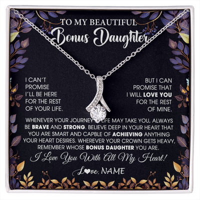 Alluring Beauty Necklace 14K White Gold Finish | 1 | Personalized To My Beautiful Bonus Daughter Necklace From Stepmom Stepdad Promise Necklace Birthday Gift For Stepddaughter Graduation Christmas Message Card | siriusteestore