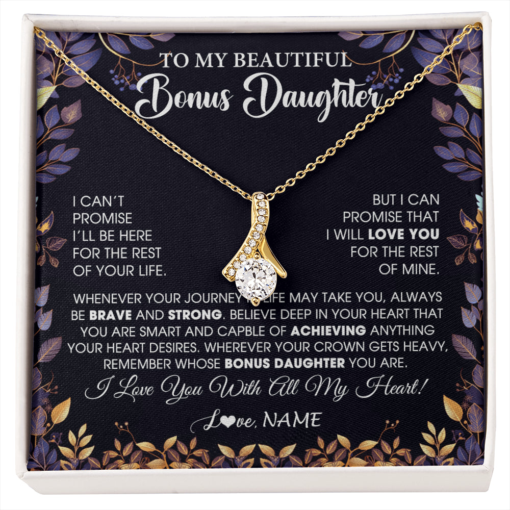 Alluring Beauty Necklace 18K Yellow Gold Finish | 1 | Personalized To My Beautiful Bonus Daughter Necklace From Stepmom Stepdad Promise Necklace Birthday Gift For Stepddaughter Graduation Christmas Message Card | siriusteestore