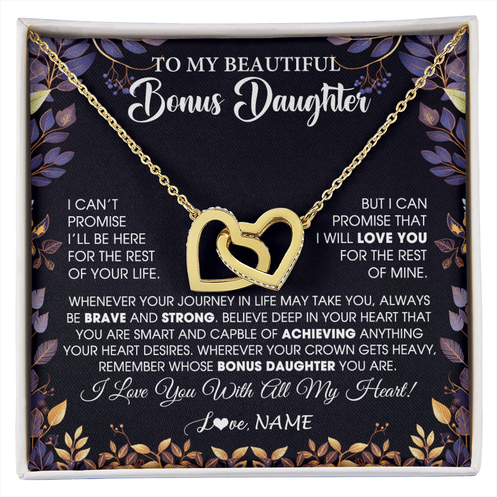Interlocking Hearts Necklace 18K Yellow Gold Finish | 1 | Personalized To My Beautiful Bonus Daughter Necklace From Stepmom Stepdad Promise Necklace Birthday Gift For Stepddaughter Graduation Christmas Message Card | siriusteestore